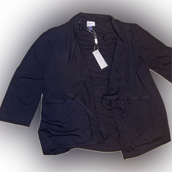 Cupio Jackets & Blazers - 💥NEW Women’s Black Cupio Lightweight Jacket 3/4 Sleeve Lapel Open Front Med